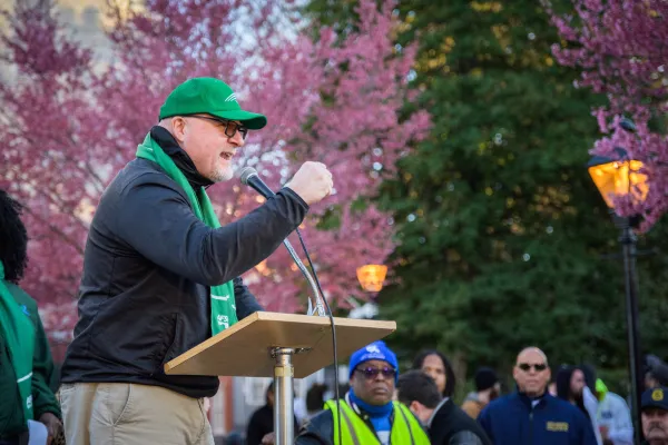 AFSCME Maryland President Patrick Moran speaking at a rally