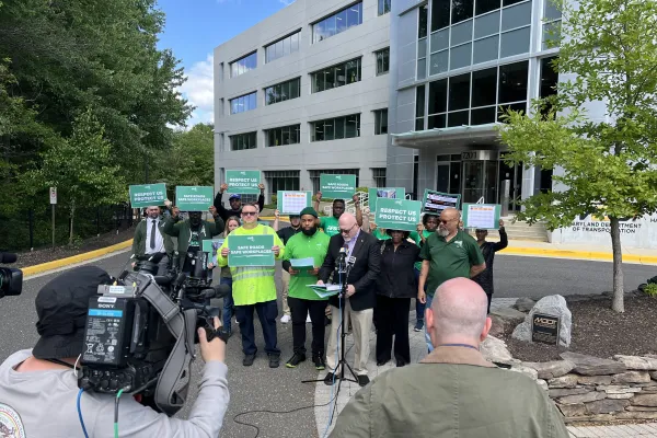 AFSCME members gather for a press conference following deaths of two SHA workers