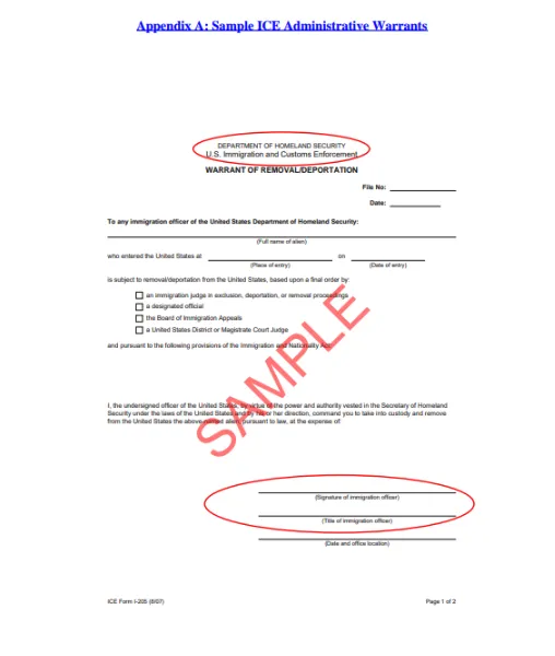 Example of Administrative Warrant